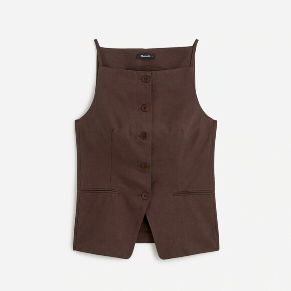 Madewell Square Neck Button Up Vest Top in Drapey Twill Brown Size 8 - Picture 3 of 8